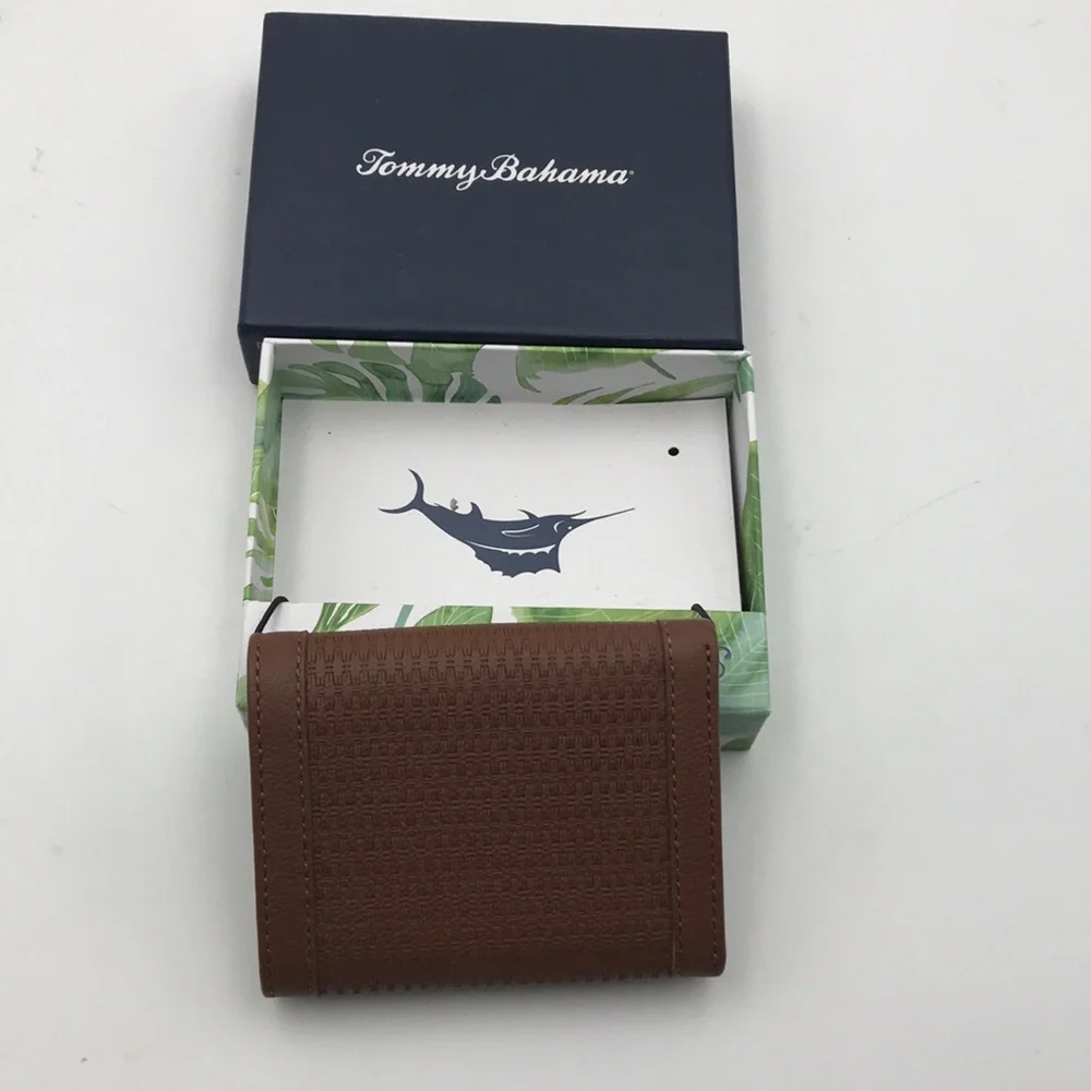 Tommy Bahama Basket Weave Leather Trifold Wallet